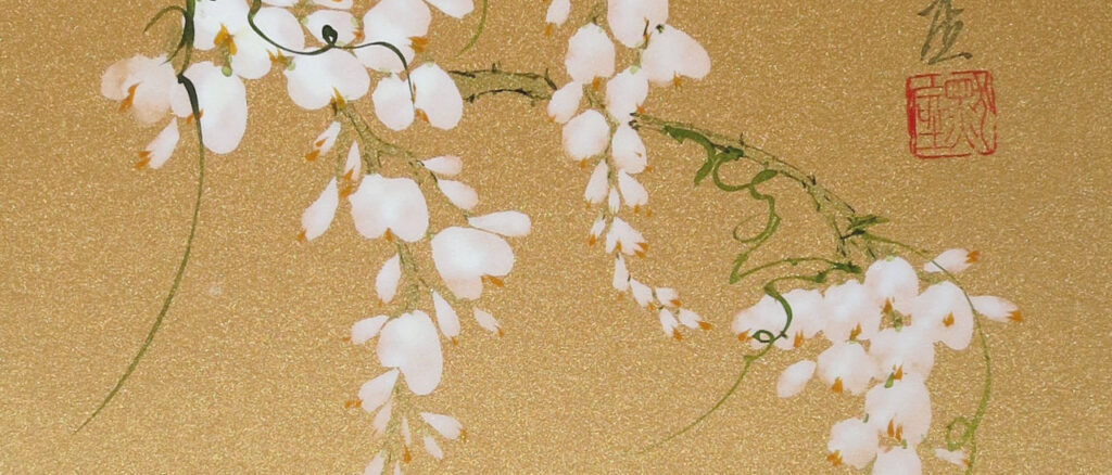 Sumi-e-painting-wisteria-BeppeMokuza-Zen-brush-ink-art-peace-ricepaper